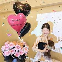 Birthday Scene Decoration, Girl's Balloon Decorations, Scene Setup, Decorative Premium Aluminum Foil Heart-Shaped Balloons in Rose Black