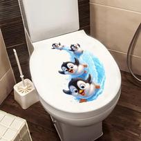 Home Bathroom Penguin Sticker Waterproof Sliding Decal for Toilet Decor 30X20cm