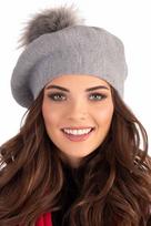 Damski beret Vivisence 7035 z pomponem, szary, uniwersalny rozmiar, dzianinowy, ciepły, wełniany