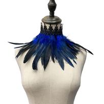 Luxury Natural Punk Stage Performance Cosplay Props Lace Collar Feather Choker Necklace Neck Wrap tamsiai mėlyna spalva