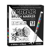 12Pcs Liquid Acrylic Paint Pen Brush Tip-6 black 6 white