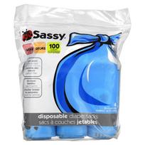 Sassy Vienkartiniai vystyklų maišeliai, 100, 4 rulonai po 25 kiekviename blue