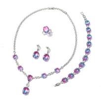 Rainbow Zircon Jewelry Set High-End Set, Red And Blue Gradual Change Bridal Necklace Jewelry Set Multi-Color open ring