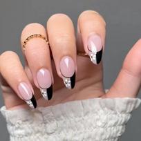 Fake Nail Patch French Nail Art Black Gold Flower Nail Patch Press on nails Nail Art