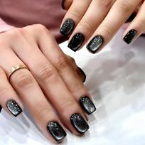 Square Shape French Fake Nails Cat's Eye Press on Nails Fashion False Nail  Women mėlyna