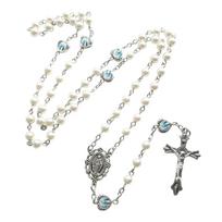 Pink Pearl-Rosary Beads Catholic Necklace Holy Medal-Cross-Christian Long Chain Necklace for Women and Men Jewelry