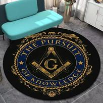Retro Freemason Round Flannel Carpet Non Slip Area Rugs for Living Room Bedroom Home Decoration Floor Mat Soft Comfortable 80x80cm