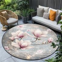 1pc Elegant Round Area Rug, Quicksand Pearl White Magnolia Pattern - Crystal Velvet Fabric, Perfect for Living Room, Dining Room 100x100cm