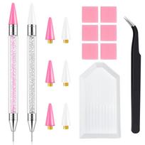 Rhinestone Picker Tool, 2-Pack Diamond Painting Dotting Pen with 6 Extra Wax Tips & Precision Tweezer, Wax Pencil for Rhinestones, Nail Art DIY Kit