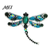 Wear-resistant Brooch Electroplated Alloy Brooch, Dragonfly Pin with Sparkling Rhinestones Inlaid, Design Long Tail Badge for Luster Decorative žalia
