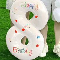 Shicai White Floral Print Number Balloon Decorations, Children's Birthday Party Scene Setup, Outdoor Handheld Photo Props, 8