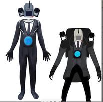 Women Skibidi Toilet Titan Man Jumpsuit Cosplay Costume Full‑Body Bodysuit Outfit for Halloween Party Themed Dress‑Up 110cm
