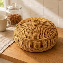 Nendelių krepšys su dangčiu Rankų darbo pintas pintas rotango tekstūros pynimas S apvalus W S Round Basket W Lid brown