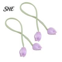 Curtain Tiebacks 2Pcs Tulip Bud Ties, Decorative Tiebacks, Flower Soft Rope Holders Buds for Bedroom Curtains Patio Drapes Multi-use Ties violetinė