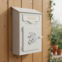 Vintažinis metalinis pašto dėžutė su paukščių raštu Rustic Letter Box Nostalgiškas žavesys Verandai white