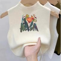 Spring/Summer Spicy Girl Knit Camisole Vest: Sleeveless, Half-High Neck Top One Size abrikosas