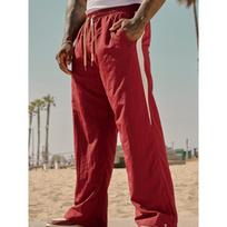 Men Side Stripe Wide Leg Track Pants Elastic Waist Drawstring Casual Trousers S raudona