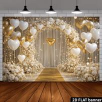 2D Glam Auksinis Baltas Vestuvių Fonas Gėlių Širdies Balionas Fotografijos Fonas 47.2x31.5inch/120*80cm beige