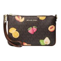 MICHAEL KORS Jet Set Travel Fruit Print Coated Canvas Clutch Small Women's Dark Brown ruda