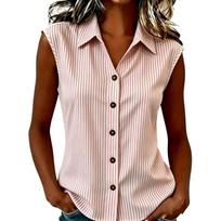 Women’s Collared Button Down Striped Sleeveless Shirt Casual Vertical Stripe Lapel Blouse Top for Daily Wear Office School S rožinė