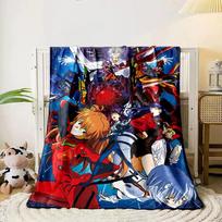 The image features anime characters, robots, and a central glowing sphere. for all seasons blanket lunch break throw gift 80cm x 120cm