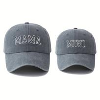Madingi skalbto medvilnės MAMA MINI siuvinėti kepurės Senoviniai reguliuojami beisbolo kepurės Kvėpuojantys Tėvų-Unisex beisbolo kepurės MINI pilka