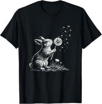 Cute Bunny Blowing Dandelion Rabbit Nature Art Animal Bunny T-Shirt S