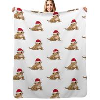 Cute Christmas Crested Gecko, Santa Crestie, Gecko Lovers, Xmas Gecko in Santa Hat Throw Blanket Decorative Sofa Custom Blankets Size: 75*100cm, Weight: 230 GSM