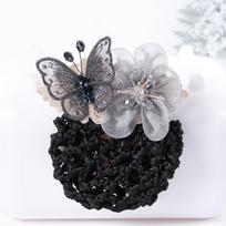 Nurses Flower Butterfly Spring Clip Flower Bun Net Snood Korean Style Headdress Women Hairpin Grey-Thick Net