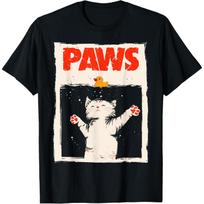 Paws Cat Rubber Duck Parody Graphic T-Shirt Funny Vintage Print Crewneck Tee for Men S