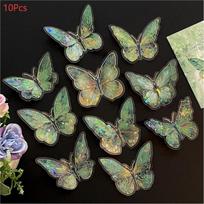 3D Hollow Butterfly Wall Stickers Set 10Pcs Colorful PET Waterproof for Decorative Home Bedroom Office žalia