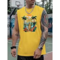 Sunny Beach Sunset Surfboard Large-size Loose Sports Vest for Men, Summer Breathable and Quick-drying Basketball S