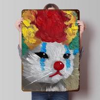 Sad Clown Cat Painting Tinplate Posters Customizable Wall Art Retro Vintage Metal Signs for Home Room Gamer Decoration Gaming 20X30CM