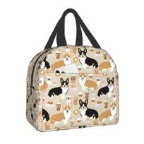 Coffee Welsh Corgis Dog Insulated Lunch Tote Bag for Women Resuable Cooler Thermal Bento Box For Kids School Children Lunch Box One Size