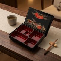 FiveCompartment Bento Box Glossy Finish JapaneseStyle WoodGrain Effect Meal Container