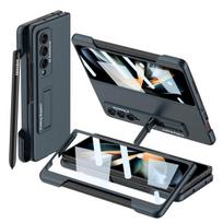 Armor Stand For Samsung Galaxy Z Fold 4 Case Glass Film Screen Protector Side Pen Holder Cover Only Case(No Pen) žalia