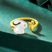 Jade Rabbit Ring Women's Light Luxury Niche Design Sense Asymmetrical Carrot Rabbit Ring Opening Adjustable Index Finger Ring