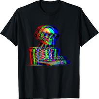 House Music skeleton Optical Illusion EDM halloween Rave DJ T-Shirt S juoda