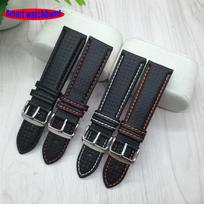 18mm 20mm 22mm 24mm Black Red Stitching Carbon Fiber Leather Watch Band strap sport 18mm
