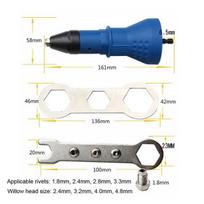 Electric Riveter Nut Riveting Tool Cordless Riveting Drill Adaptor Insert Nut Tool with Wrench&Nuts 2.4- 4.8 mm