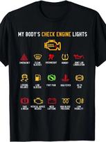 My Body's Check Engine Lights T-Shirt | Humorous Car Dashboard Graphic Tee S