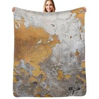 Faux Metalfoil Gold Glamour on Gray Concrete Wall Throw Blanket Year Round Soft Comfortable Blanket for Home Size: 75*100cm, Weight: 230 GSM