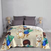 Blanket Kokeshi Tickling Maneki Neko Funny And Cute Design 1328 Kokeshi Doll Maneki Neko Neko Size: 75*100cm, Weight: 230 GSM