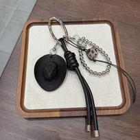 Yogodlns  Lucky Cowboy Hat Keychain Pendant Handmade Braided Rope Faux Leather Charm For Car Keys Bag Purse one size juoda