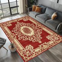 Red Gold European Medallion Area Rug Carpet Mat Collection Non-Slip Easy Clean for Living Room Bedroom Office Home Decor Mat 50cmx80cm