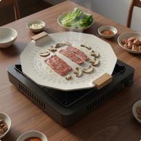 Korean Grill Pan Aluminum Easy to Clean Cooking Tool with handle for Home Party, Barbecue balta