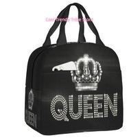 Queen Rhinestone Insulated Lunch Tote Bag for Women Bling Diamond Resuable Thermal Cooler Bento Box School, Insulated Lunch Bag One Size gray
