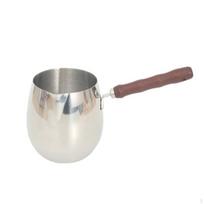 Wood Handle Latte Art Pitcher Pointed Spout Stainless Steel Milk Frother Cup Versatile Egg Shaped 300ML