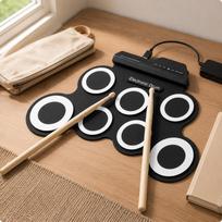 Silicone Electronic Drum Pad Foldable Roll up Headphone Jack for Beginners, Students, balta