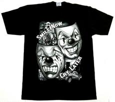 COMEDY & TRAGEDY T-shirt Happy Sad Theater Clown Faces Tee Men's Black New M